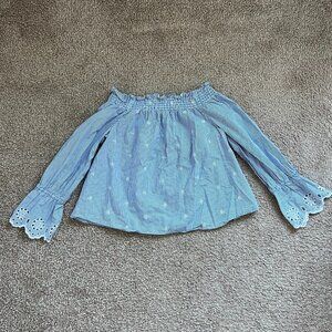 BP Off-The-Shoulder Striped Embroidered Top